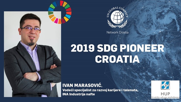 Global Compact Hrvatska i Hrvatska udruga poslodavaca dodijelile priznanje 2019 SDG PIONEER CROATIA Ivanu Marasoviću iz INA-e