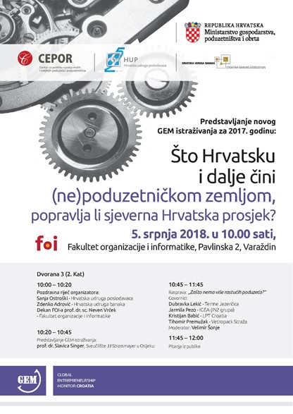 5.7.2018. Što Hrvatsku i dalje čini (ne)poduzetničkom zemljom, popravlja li sjeverna Hrvatska prosjek?, FOI, Pavlinska 2, Varaždin, 10:00