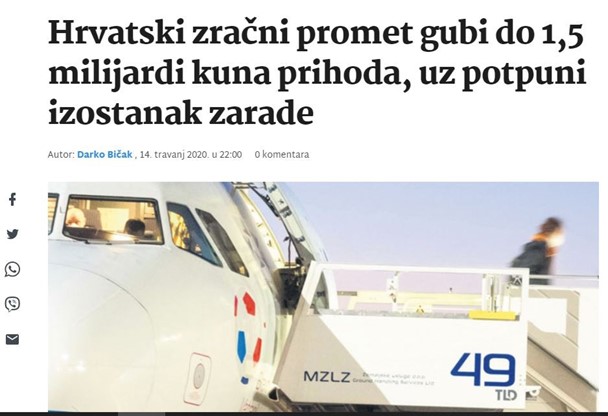 Hrvatski zračni promet gubi do 1,5 milijardi kuna prihoda, uz potpuni izostanak zarade